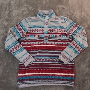 Columbia Sweater Womens Medium Red Mountain‎ Side Fleece Pullover Snaps